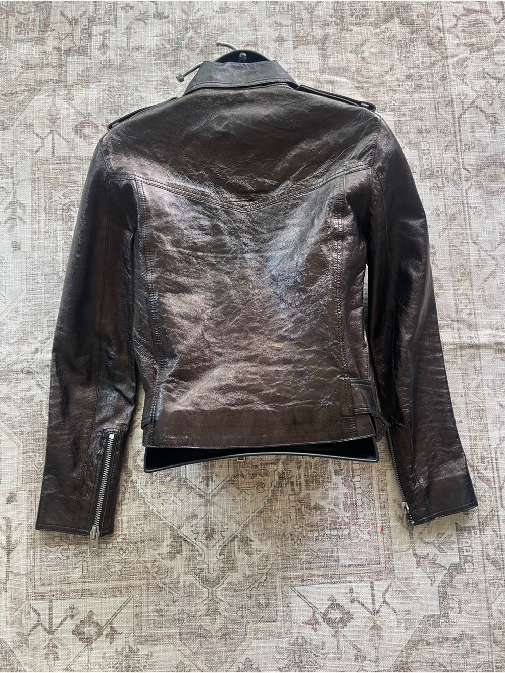 AllSaints Dark Brown Rigby Payton Leather Biker Jacket - Picture 3 of 12